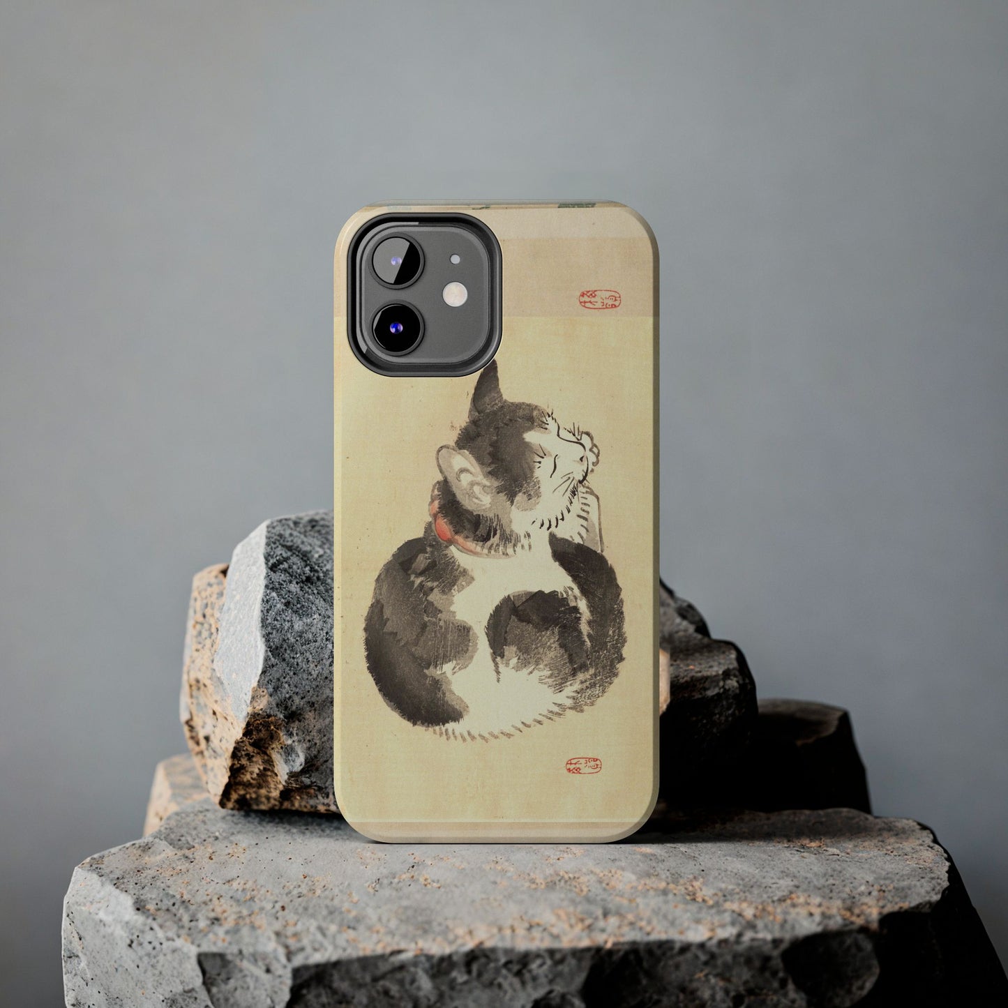Sleeping Cat Japanese Art Phone Case | Meiji Era Bairei Kono Woodblock | Vintage Cat Illustration 1887