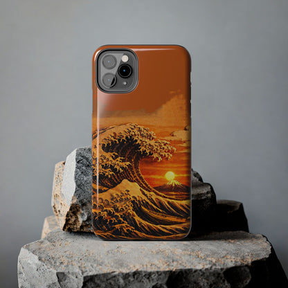 Japanese Great Wave Sunset Phone Case | Hokusai 3D Art Sunset Glow | Edo Era Masterpiece
