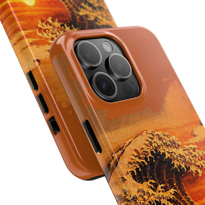 Japanese Great Wave Sunset Phone Case | Hokusai 3D Art Sunset Glow | Edo Era Masterpiece