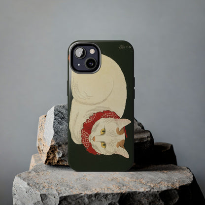 Taisho Era Lucky White Cat Phone Case | 1921 Japanese Woodblock Art | Zen Cat Design