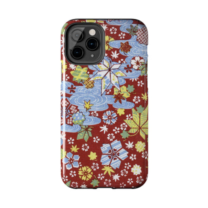 Taisho Umbrella Tales | 1926 Sakura, Momiji & Flowing Water Phone Case | Vintage Chiyogami Art