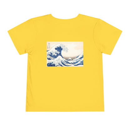 Great Wave off Kanagawa Toddler T-Shirt - Hokusai Japanese Art Back Print Kids Tee