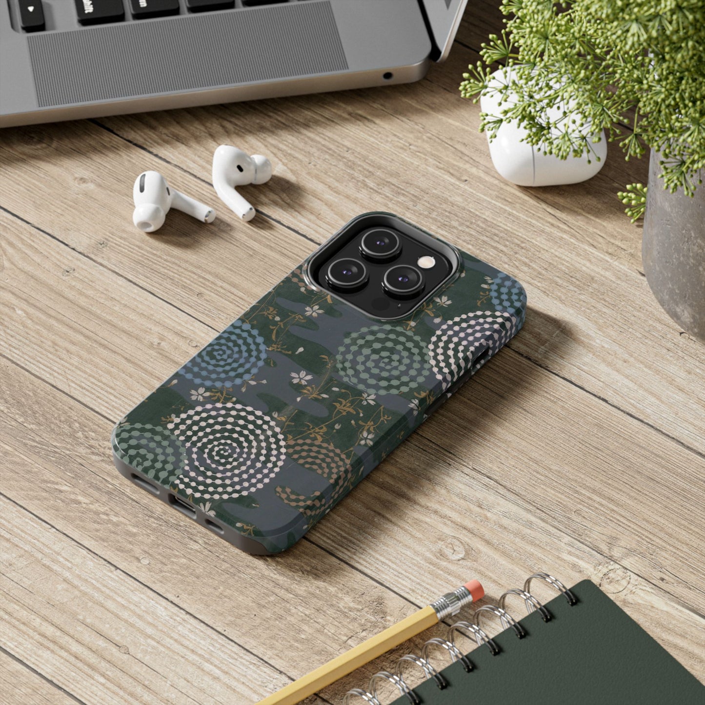 Meiji Era Uzumaki Spiral Phone Case | 1901 Zuan Hyakushu | Tokiwa Green Japanese Art