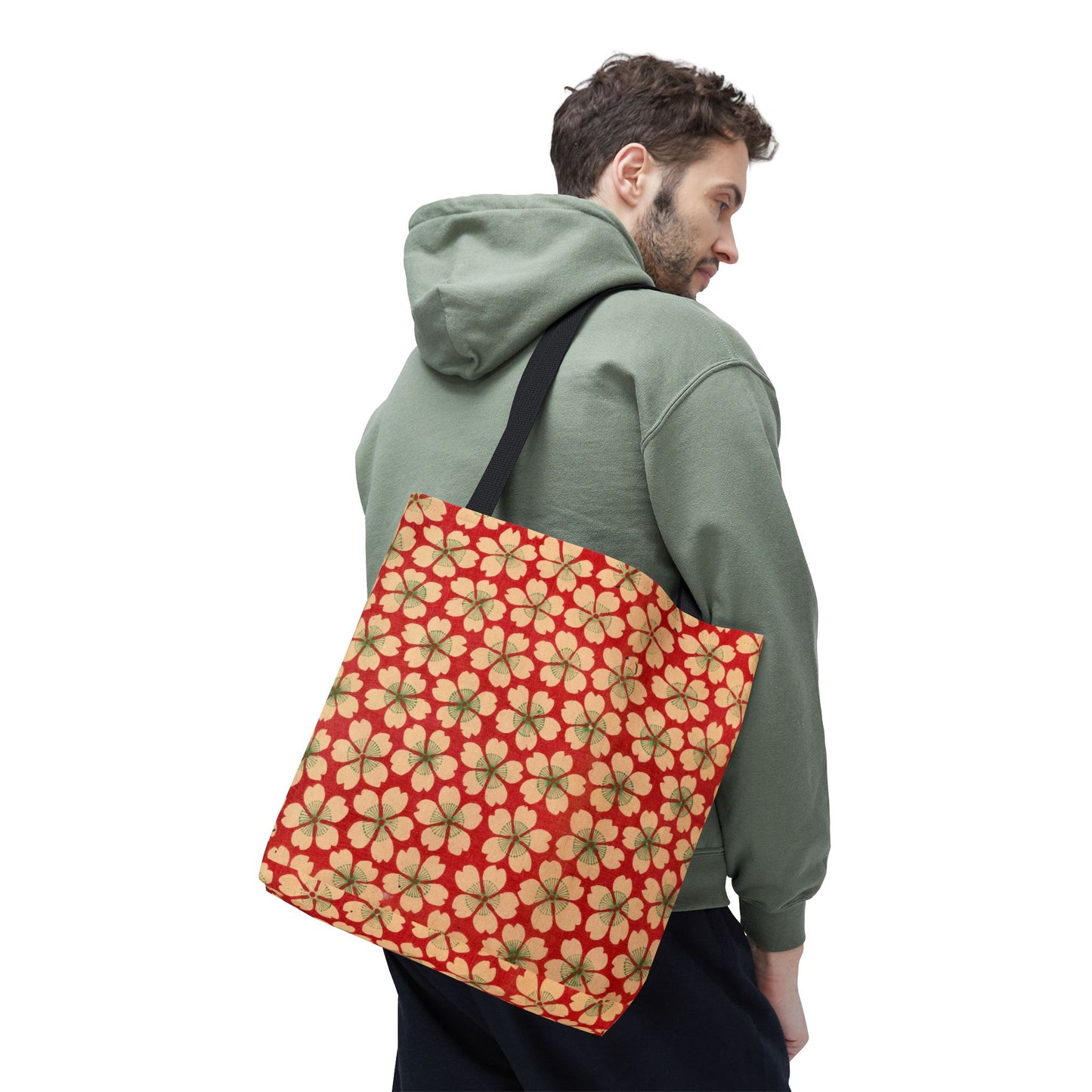 Meiji Era Sakura Blossom Tote Bag | "Chiyogami Mihon" Japanese Archive Art | Red & White Floral