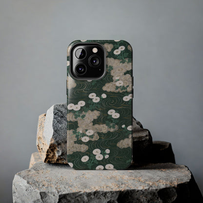 Meiji Era Flowing Water & White Flower Phone Case | 1901 Illustrated Compendium of 100 Designs | Forest Green Japanese Art