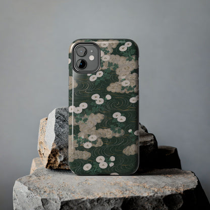 Meiji Era Flowing Water & White Flower Phone Case | 1901 Illustrated Compendium of 100 Designs | Forest Green Japanese Art