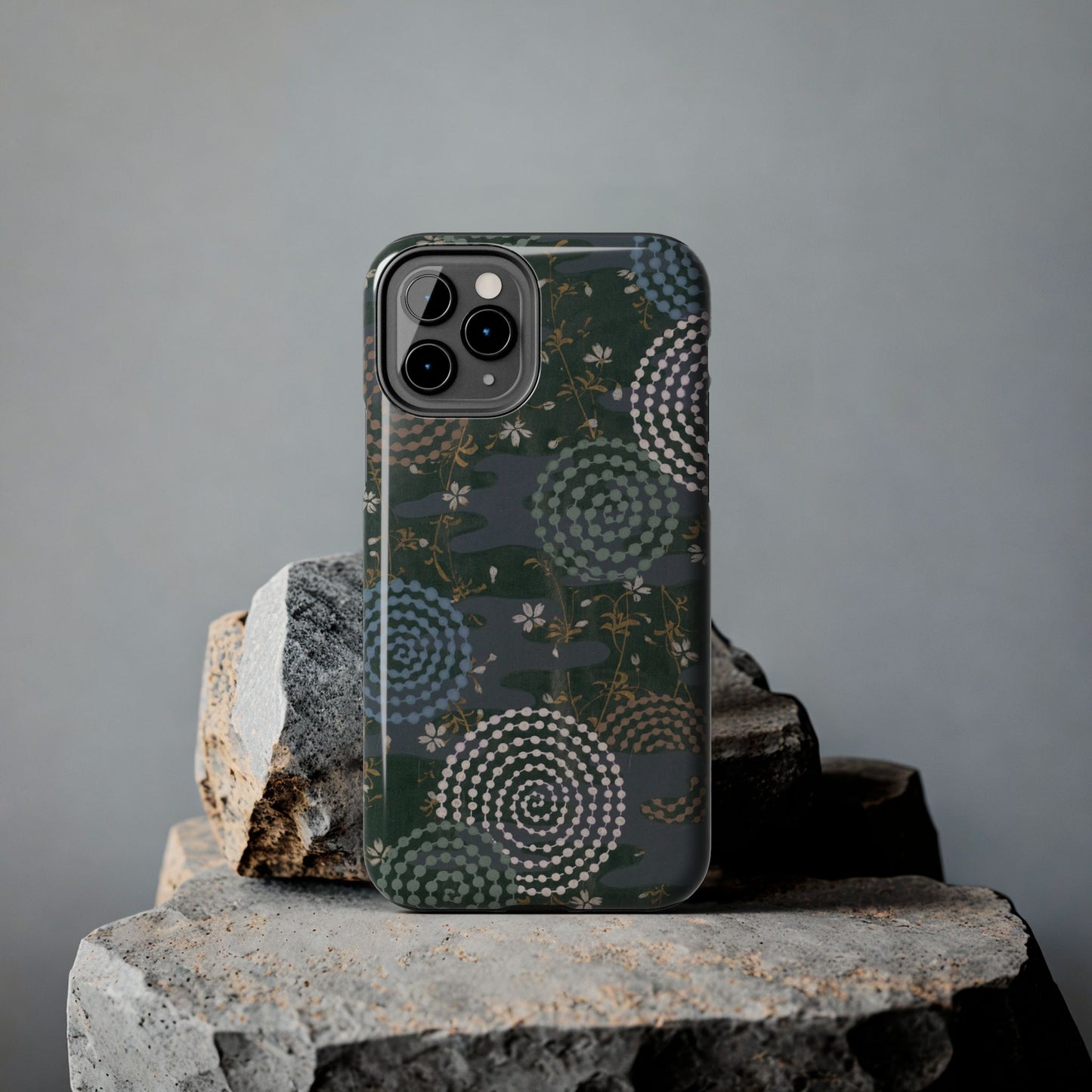 Meiji Era Uzumaki Spiral Phone Case | 1901 Zuan Hyakushu | Tokiwa Green Japanese Art