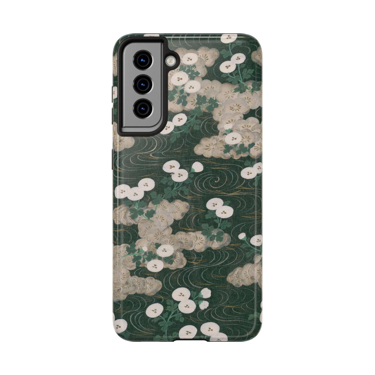 Meiji Era Flowing Water & White Flower Phone Case | 1901 Illustrated Compendium of 100 Designs | Forest Green Japanese Art