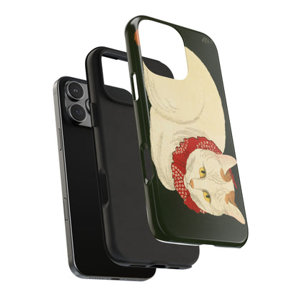 Taisho Era Lucky White Cat Phone Case | 1921 Japanese Woodblock Art | Zen Cat Design