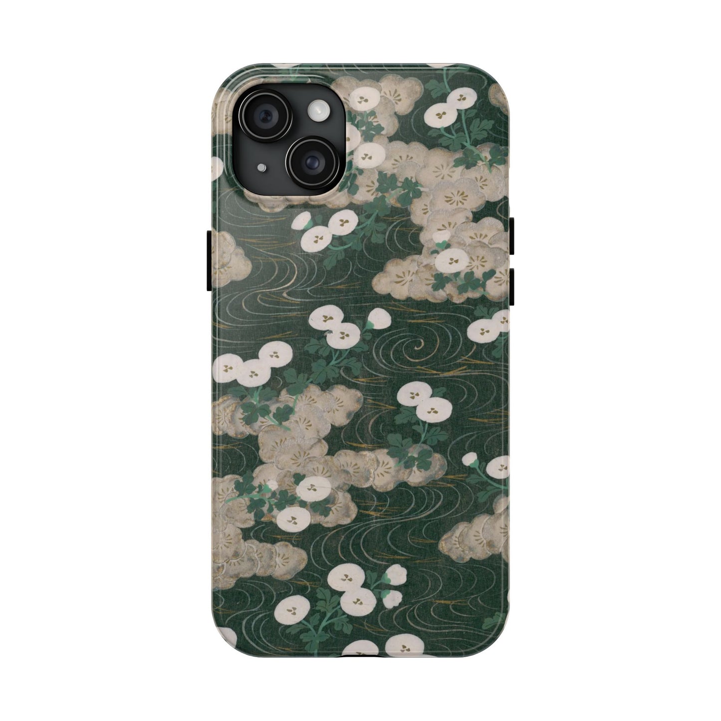Meiji Era Flowing Water & White Flower Phone Case | 1901 Illustrated Compendium of 100 Designs | Forest Green Japanese Art