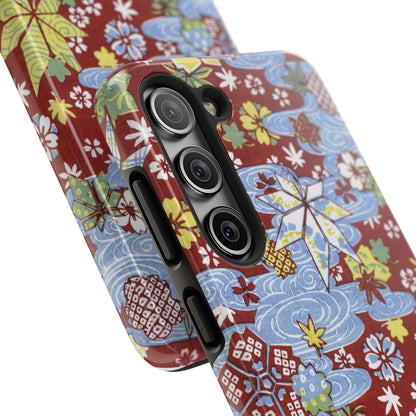 Taisho Umbrella Tales | 1926 Sakura, Momiji & Flowing Water Phone Case | Vintage Chiyogami Art