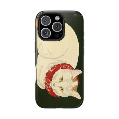 Taisho Era Lucky White Cat Phone Case | 1921 Japanese Woodblock Art | Zen Cat Design