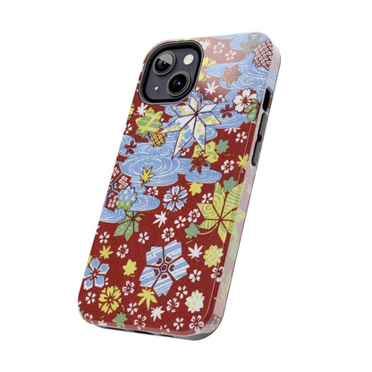 Taisho Umbrella Tales | 1926 Sakura, Momiji & Flowing Water Phone Case | Vintage Chiyogami Art