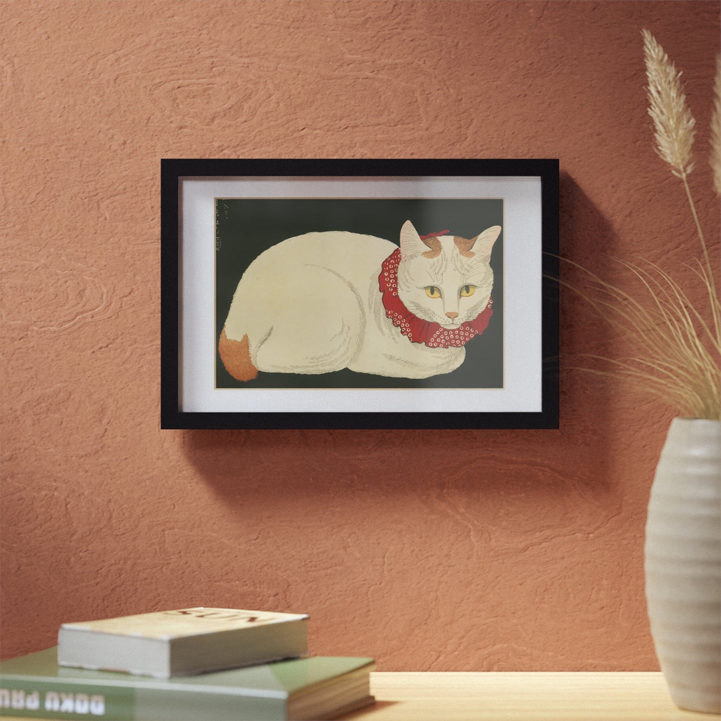 White Cat Japanese Woodblock Framed Poster – Nihon Fukei Senshu Vol.6, 1924