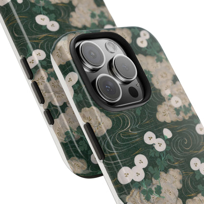 Meiji Era Flowing Water & White Flower Phone Case | 1901 Illustrated Compendium of 100 Designs | Forest Green Japanese Art