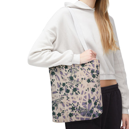 Meiji Era Bamboo & Flower Tote Bag | 1901 Zuan Hyakushu | Purple & Green Japanese Art
