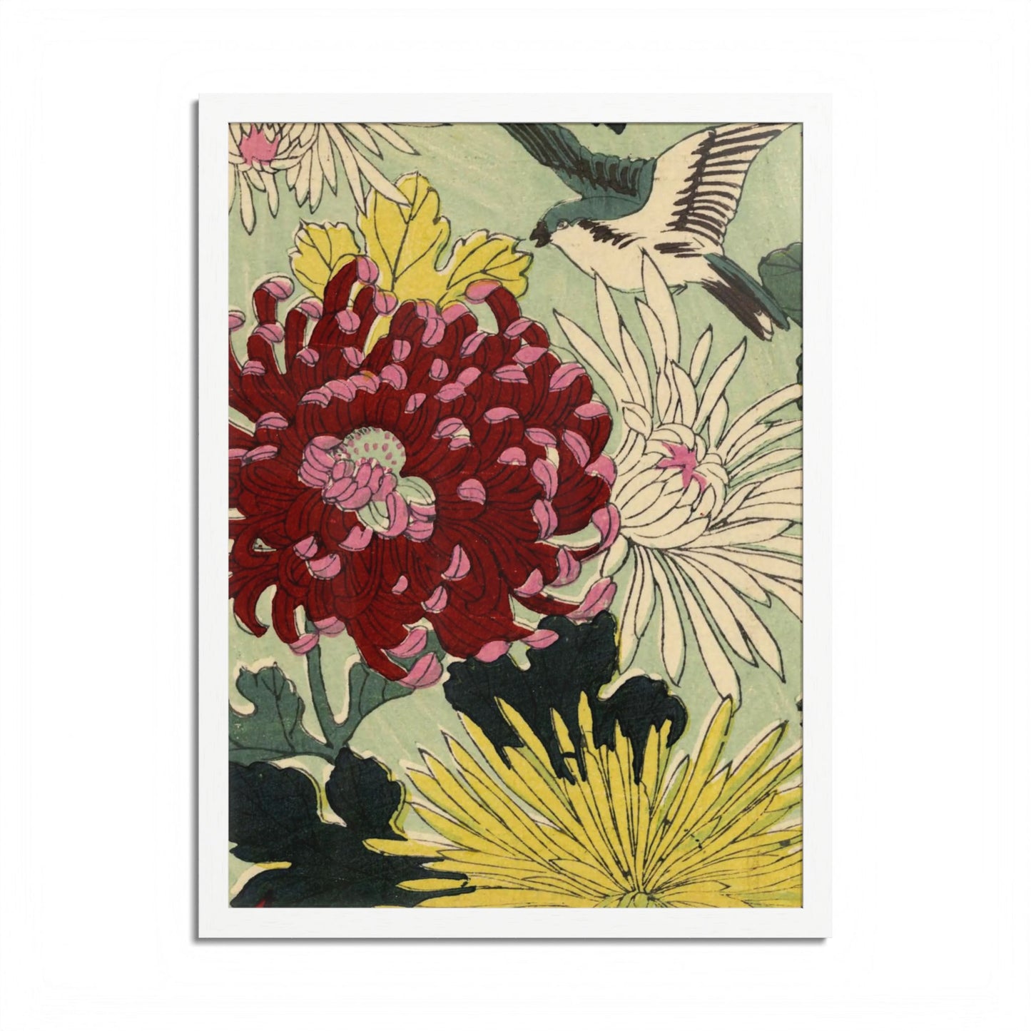 Chrysanthemum Japanese Chiyogami Framed Poster – Vintage 1924 Kikuo Hirose | Maru no Kagishippo