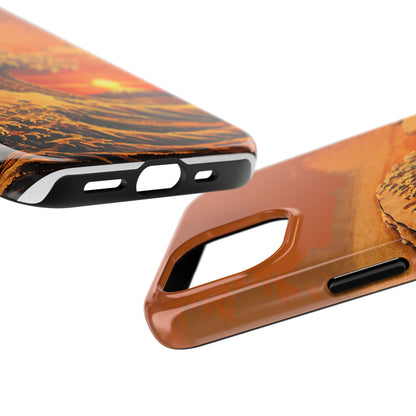 Japanese Great Wave Sunset Phone Case | Hokusai 3D Art Sunset Glow | Edo Era Masterpiece