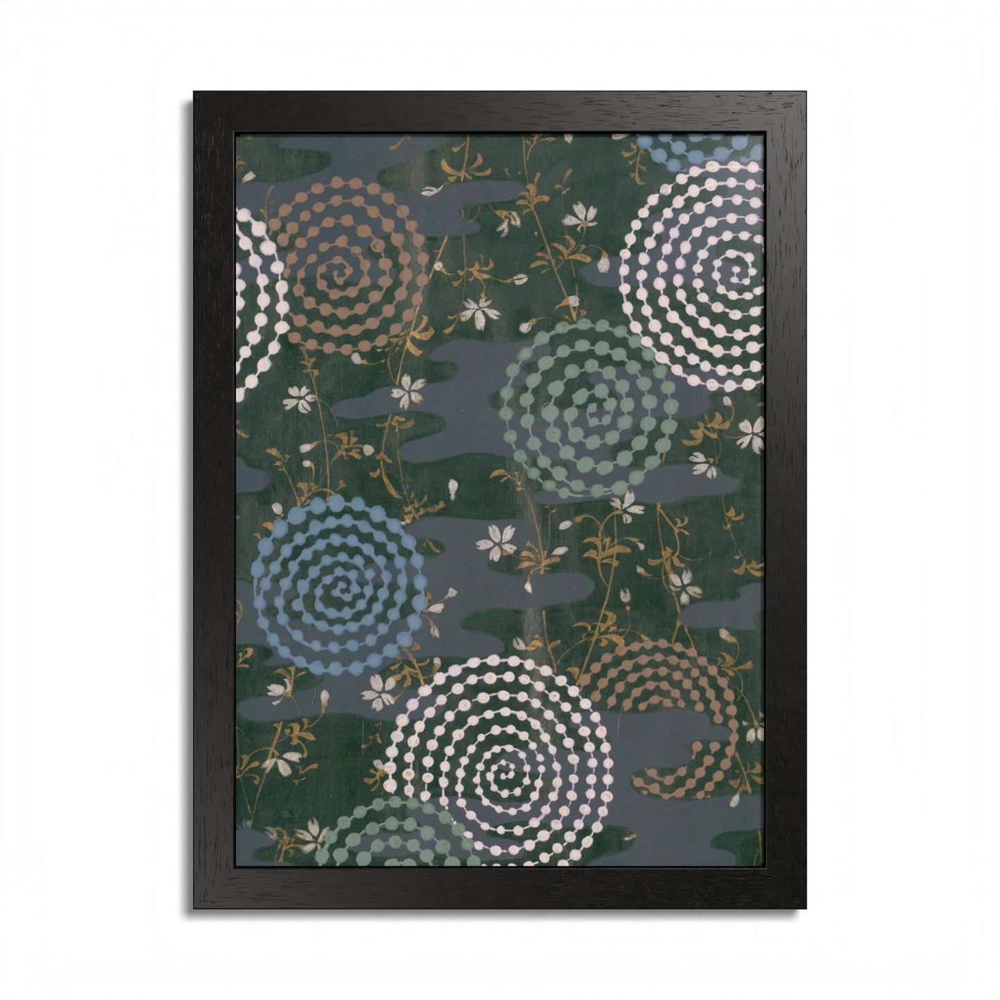 Antique Japanese Spiral & Hanabi Framed Poster - Meiji Era Traditional Pattern Wall Art
