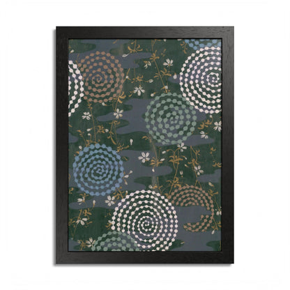 Antique Japanese Spiral & Hanabi Framed Poster - Meiji Era Traditional Pattern Wall Art
