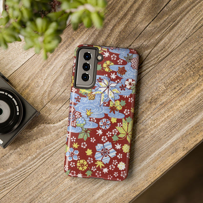 Taisho Umbrella Tales | 1926 Sakura, Momiji & Flowing Water Phone Case | Vintage Chiyogami Art