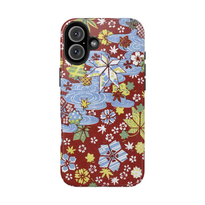 Taisho Umbrella Tales | 1926 Sakura, Momiji & Flowing Water Phone Case | Vintage Chiyogami Art