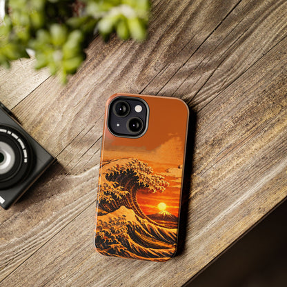 Japanese Great Wave Sunset Phone Case | Hokusai 3D Art Sunset Glow | Edo Era Masterpiece