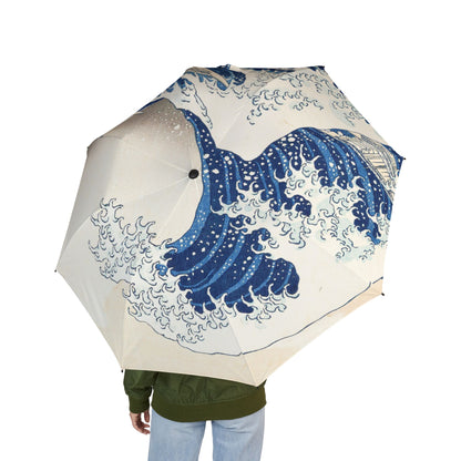 The Great Wave Folding Umbrella – Japanese Art Travel Umbrella (Semi‑Automatic)