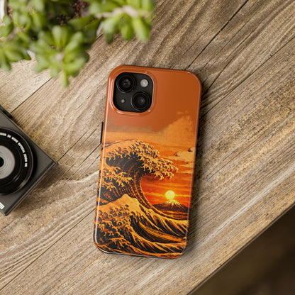 Japanese Great Wave Sunset Phone Case | Hokusai 3D Art Sunset Glow | Edo Era Masterpiece