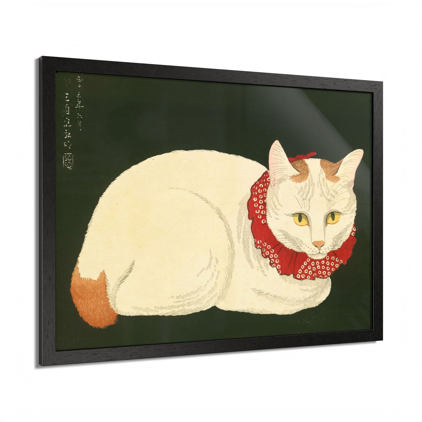 White Cat Japanese Woodblock Framed Poster – Nihon Fukei Senshu Vol.6, 1924