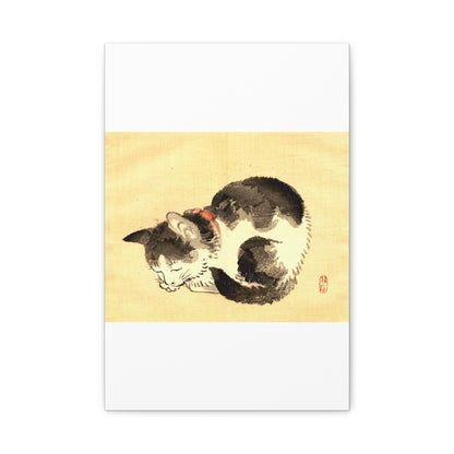 Sleeping Cat Vintage Sumi-e Canvas Print — Japanese Ink Cat Wall Art