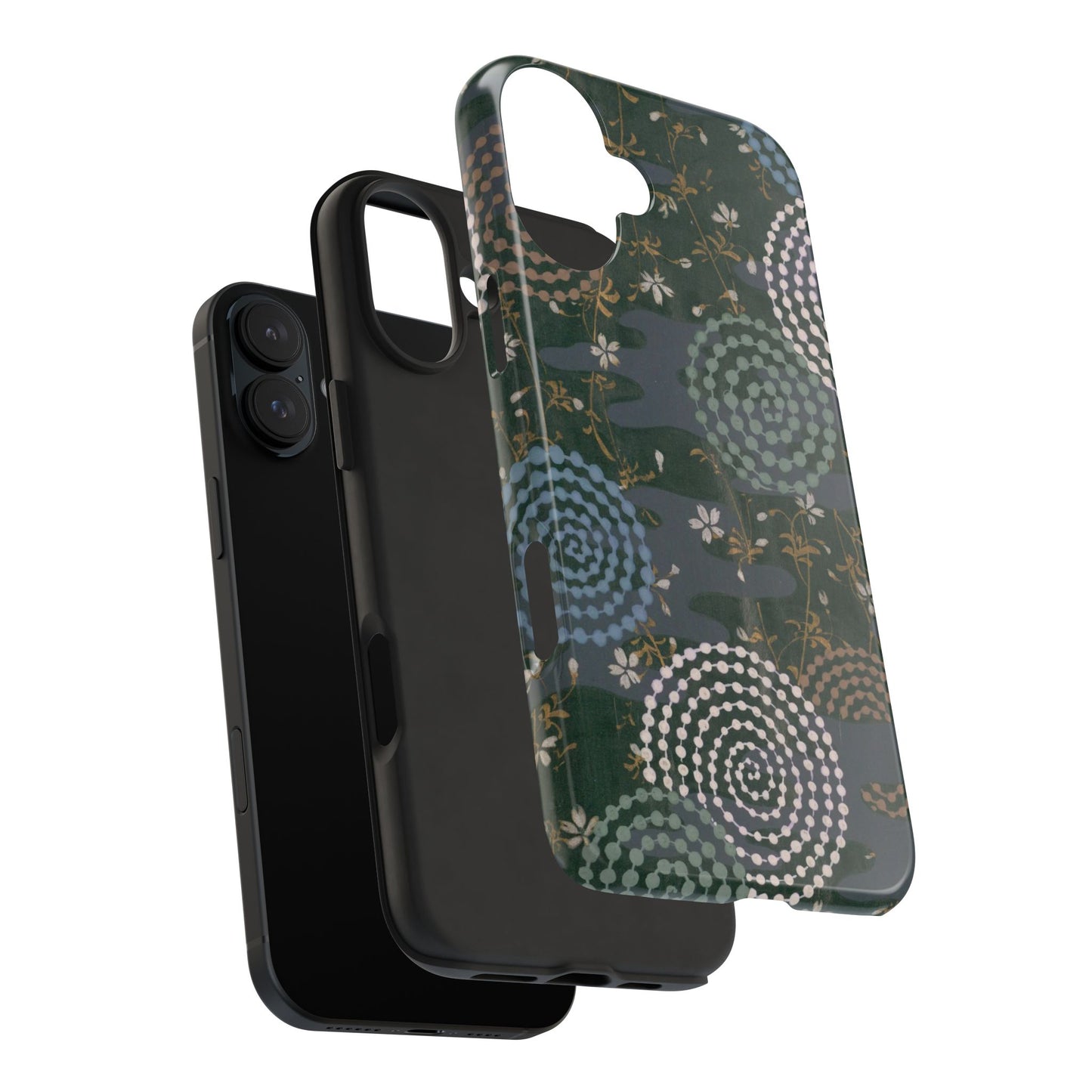 Meiji Era Uzumaki Spiral Phone Case | 1901 Zuan Hyakushu | Tokiwa Green Japanese Art