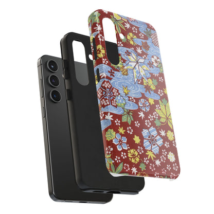 Taisho Umbrella Tales | 1926 Sakura, Momiji & Flowing Water Phone Case | Vintage Chiyogami Art
