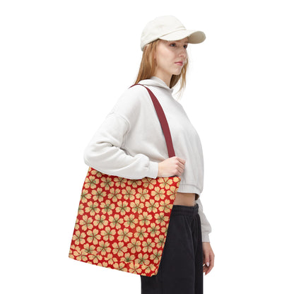 Meiji Era Sakura Blossom Tote Bag | "Chiyogami Mihon" Japanese Archive Art | Red & White Floral