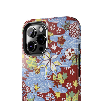 Taisho Umbrella Tales | 1926 Sakura, Momiji & Flowing Water Phone Case | Vintage Chiyogami Art