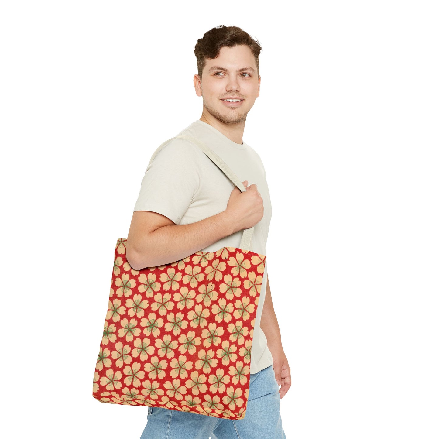 Meiji Era Sakura Blossom Tote Bag | "Chiyogami Mihon" Japanese Archive Art | Red & White Floral