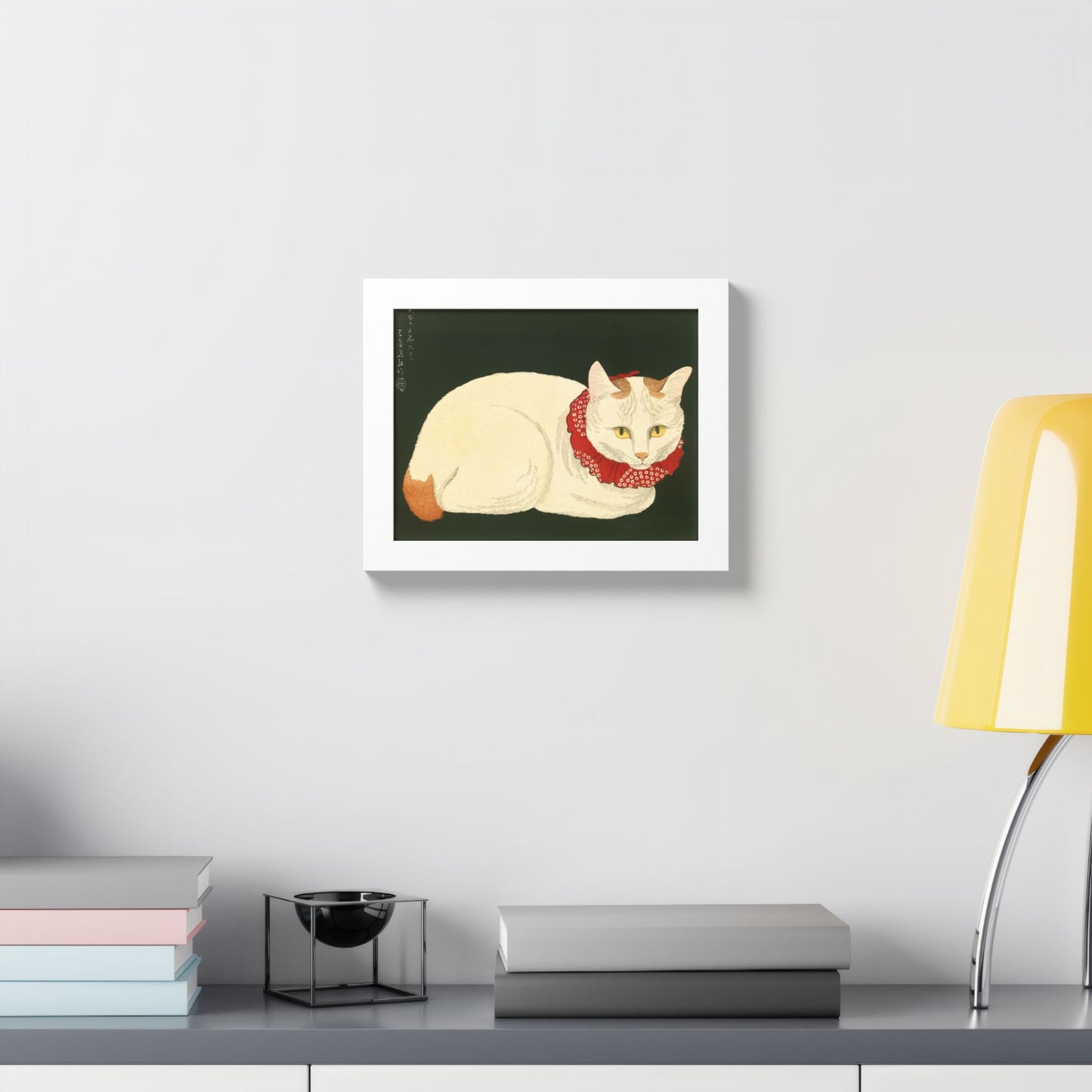 White Cat Japanese Woodblock Framed Poster – Nihon Fukei Senshu Vol.6, 1924