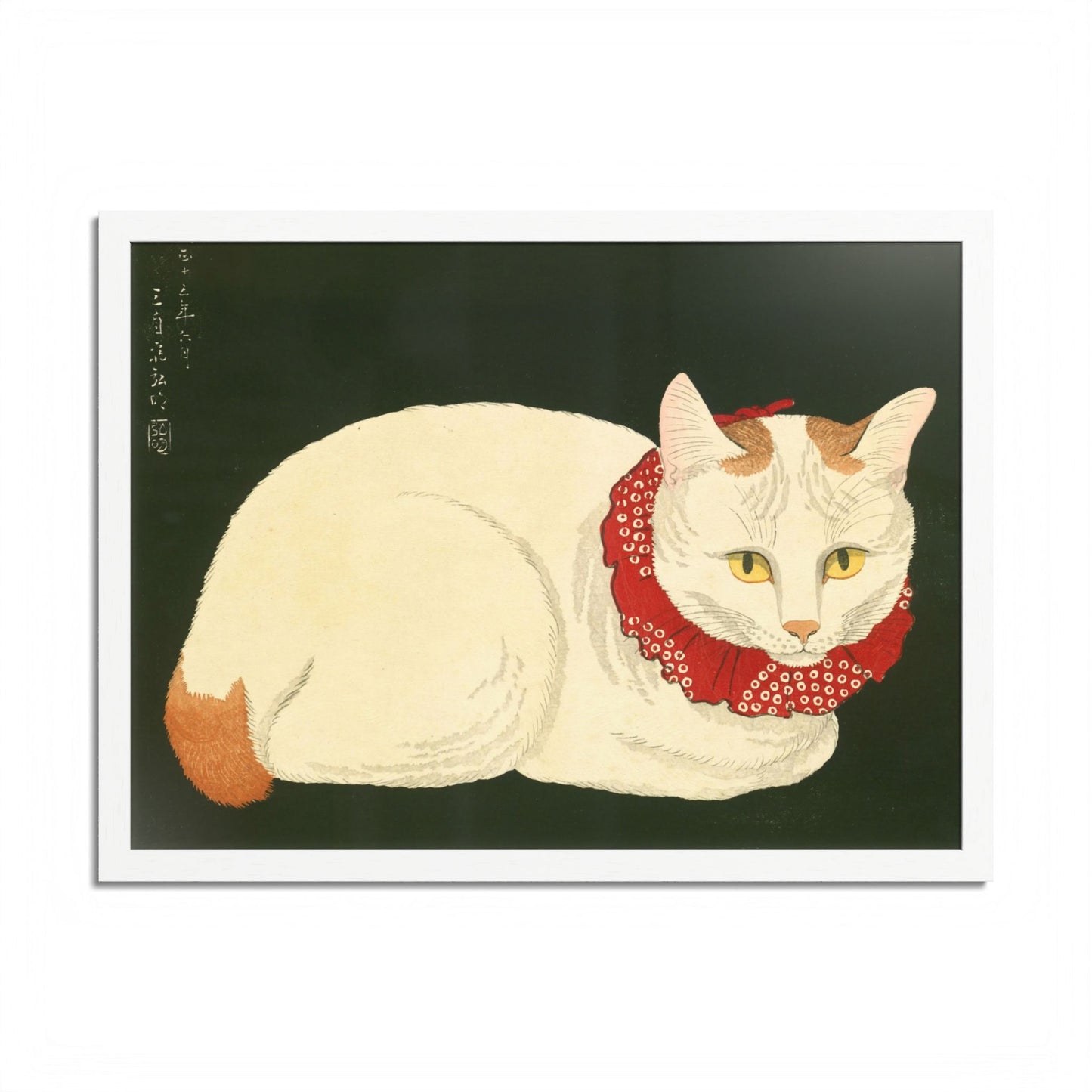 White Cat Japanese Woodblock Framed Poster – Nihon Fukei Senshu Vol.6, 1924