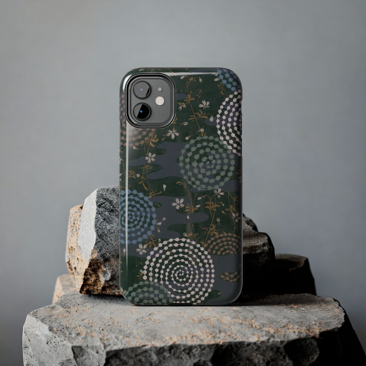 Meiji Era Uzumaki Spiral Phone Case | 1901 Zuan Hyakushu | Tokiwa Green Japanese Art