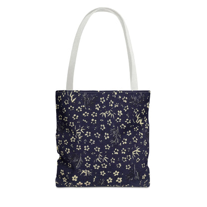 Taisho Era Shochikubai Tote Bag | 1926 Pine Bamboo Plum Japanese Chiyogami Art | Navy Floral