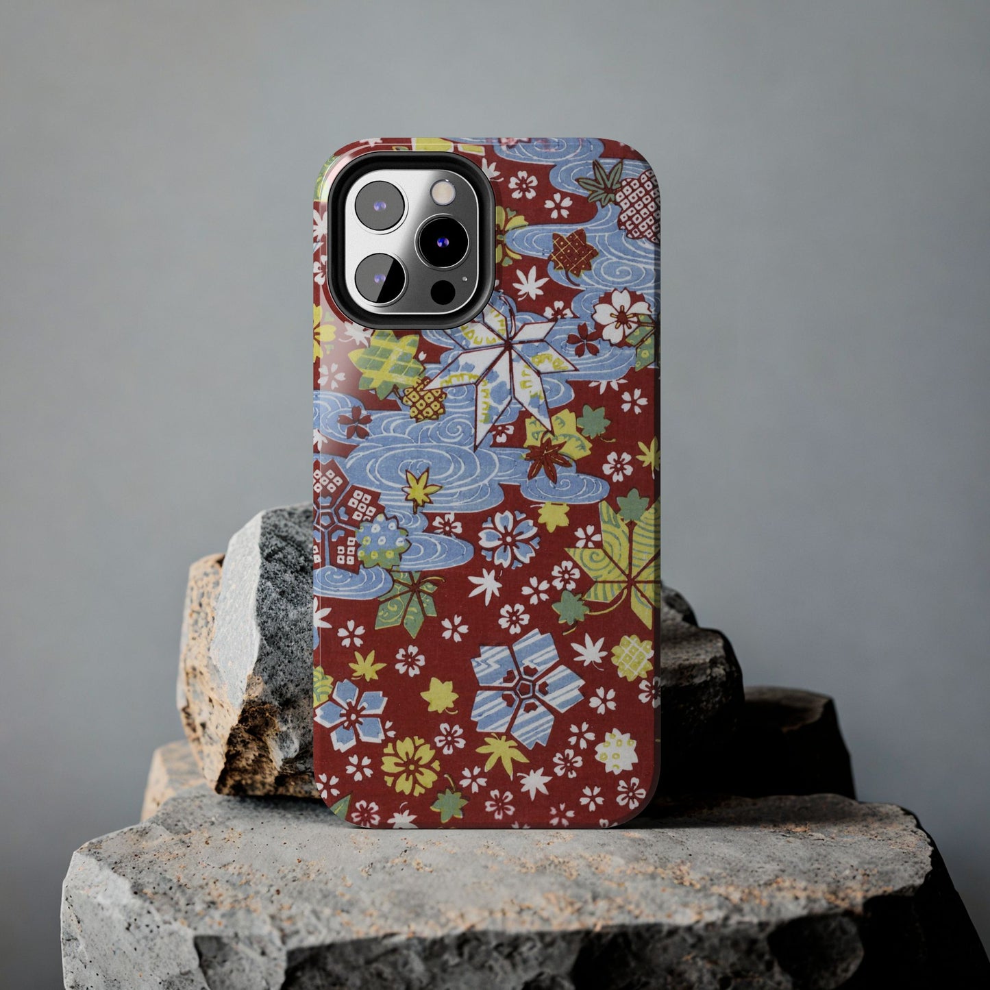 Taisho Umbrella Tales | 1926 Sakura, Momiji & Flowing Water Phone Case | Vintage Chiyogami Art