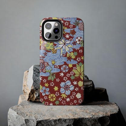 Taisho Umbrella Tales | 1926 Sakura, Momiji & Flowing Water Phone Case | Vintage Chiyogami Art