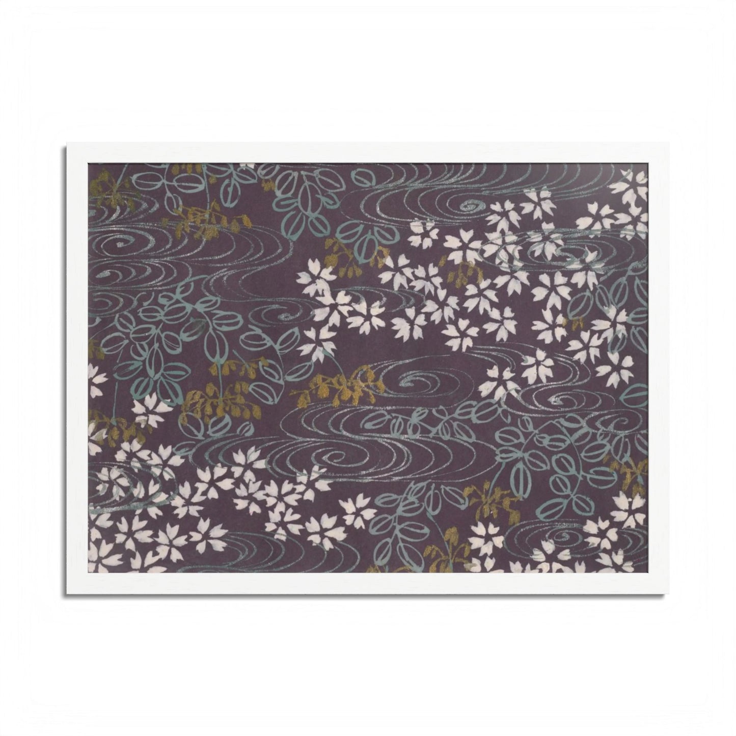 Antique Japanese Sakura River Framed Poster - Meiji Era Chiyogami Wall Art