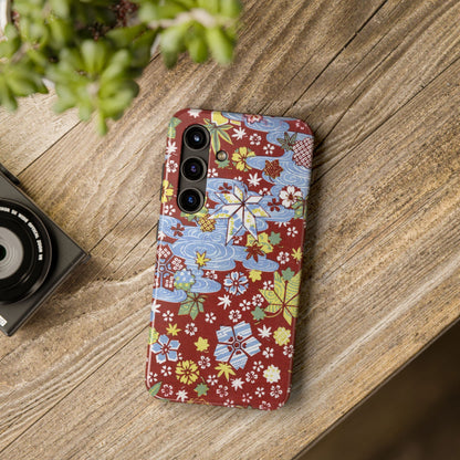 Taisho Umbrella Tales | 1926 Sakura, Momiji & Flowing Water Phone Case | Vintage Chiyogami Art