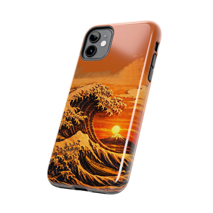 Japanese Great Wave Sunset Phone Case | Hokusai 3D Art Sunset Glow | Edo Era Masterpiece