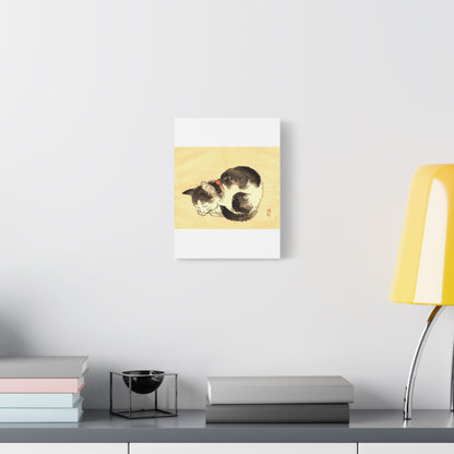 Sleeping Cat Vintage Sumi-e Canvas Print — Japanese Ink Cat Wall Art