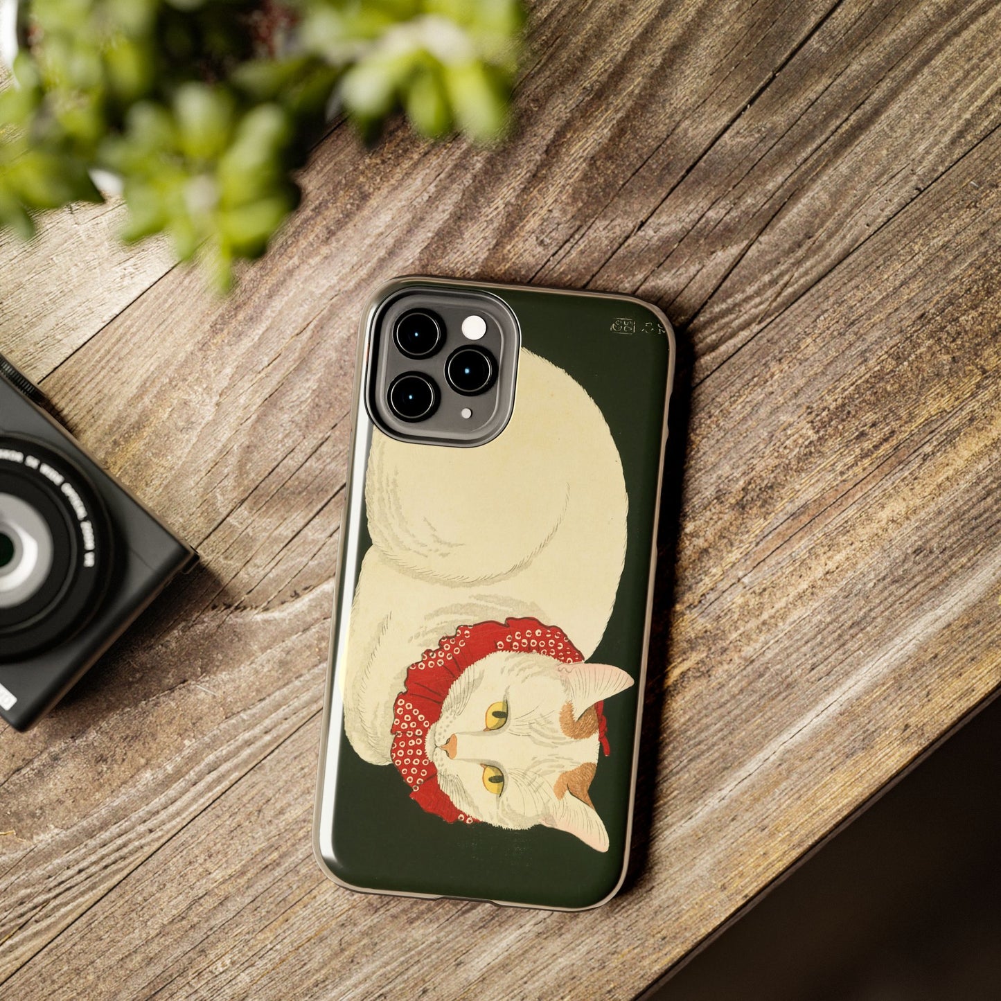 Taisho Era Lucky White Cat Phone Case | 1921 Japanese Woodblock Art | Zen Cat Design