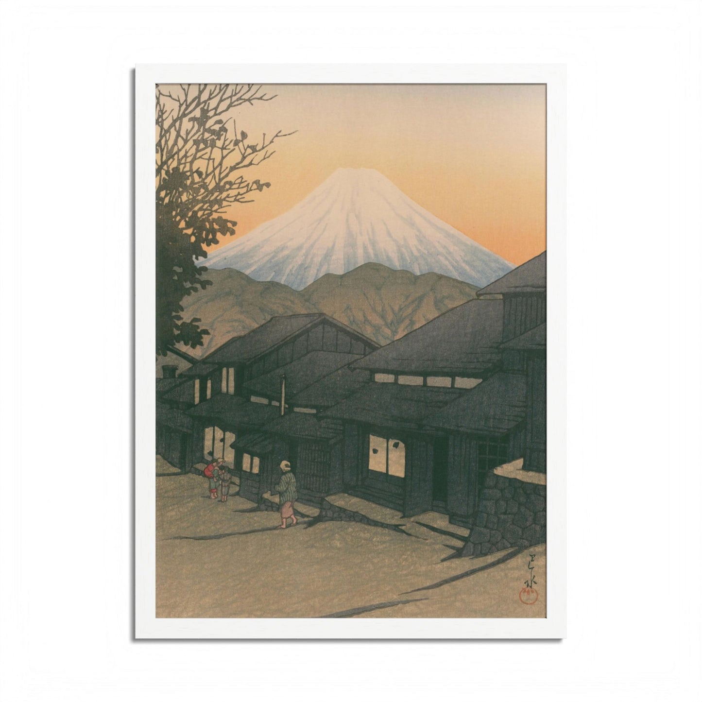 Framed Art Print - Vintage Mount Fuji Landscape (Multicolor)