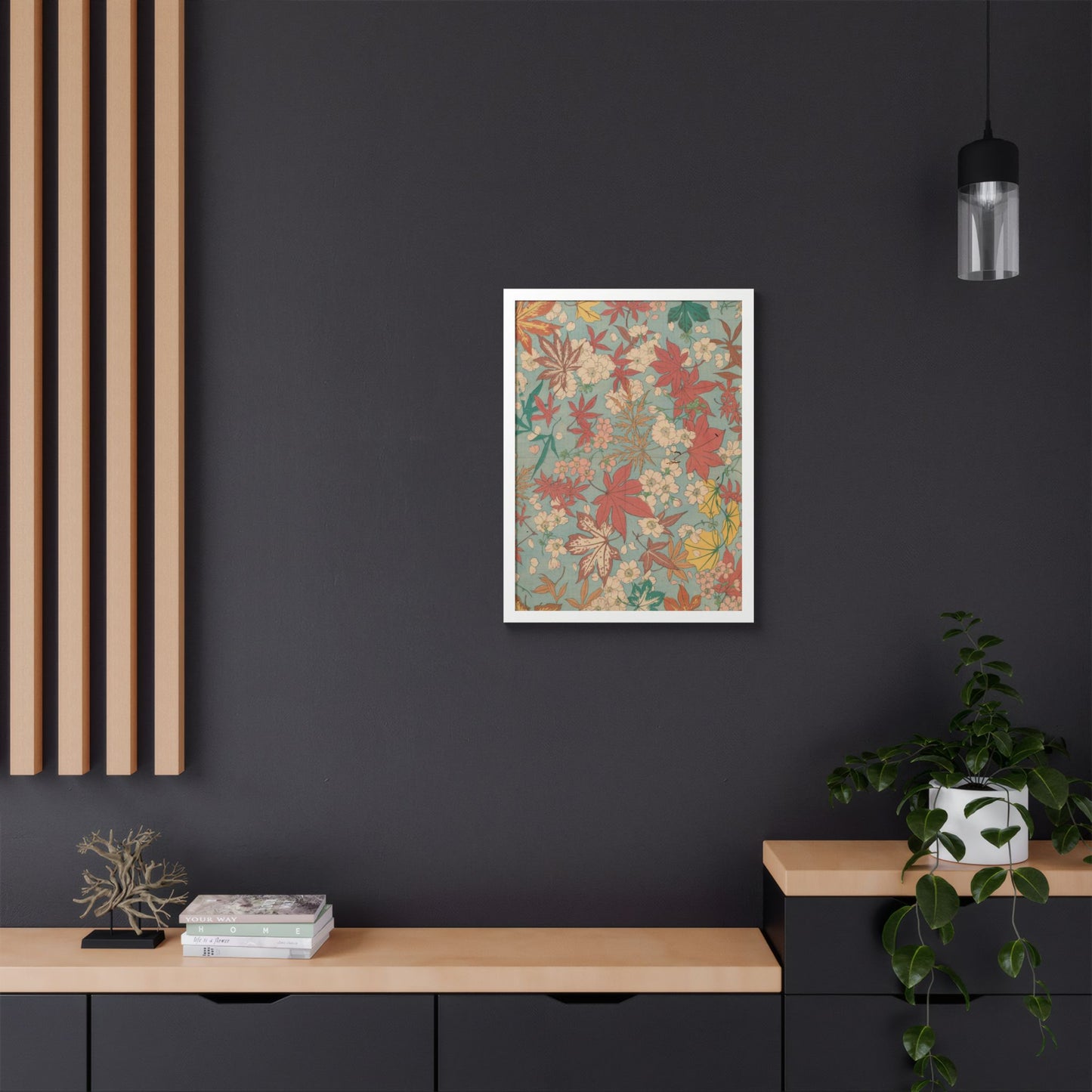Antique Japanese Maple & Autumn Bloom Framed Poster - Meiji Era Nishikishu Wall Art