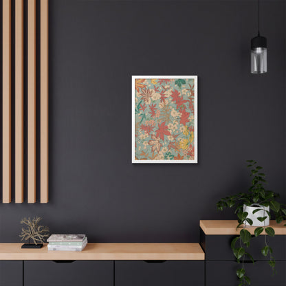 Antique Japanese Maple & Autumn Bloom Framed Poster - Meiji Era Nishikishu Wall Art